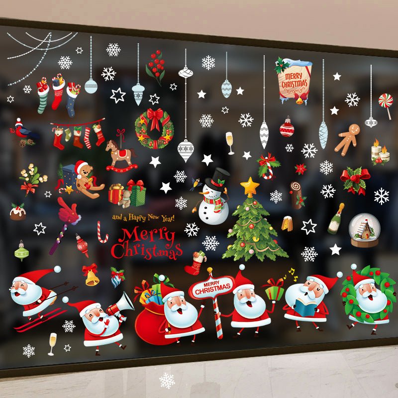 Christmas decorations door stickers shop scene layout wreath small pendant window glass stickers Christmas tree old man