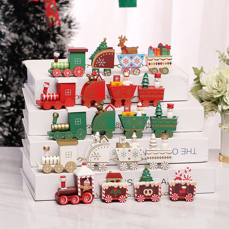 Strict selection of Christmas decorations cartoon creative children's Christmas gifts small train wooden window desktop ornaments