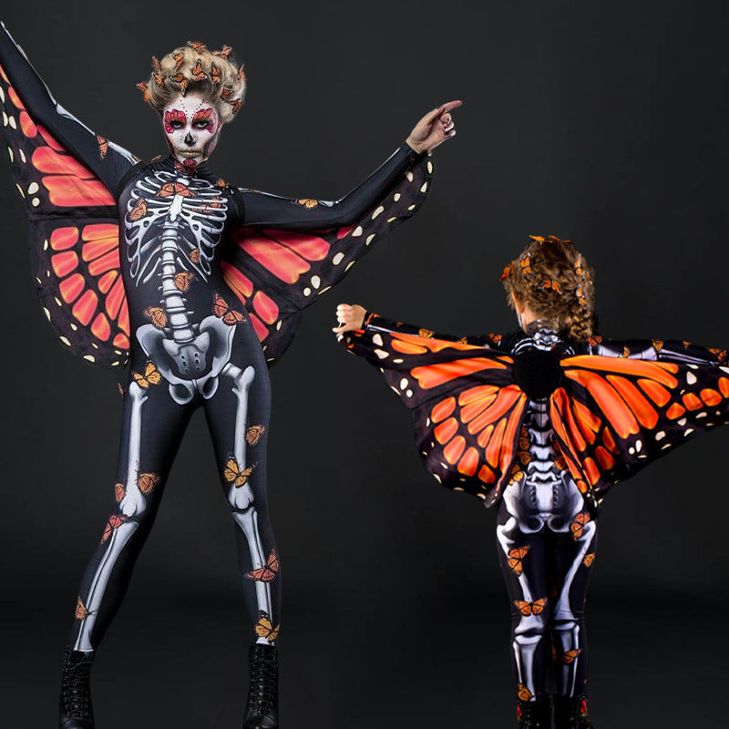 FD1064 2023 New Halloween European and American Butterfly Cloak Fashion Elegant Family Skull Jumpsuit