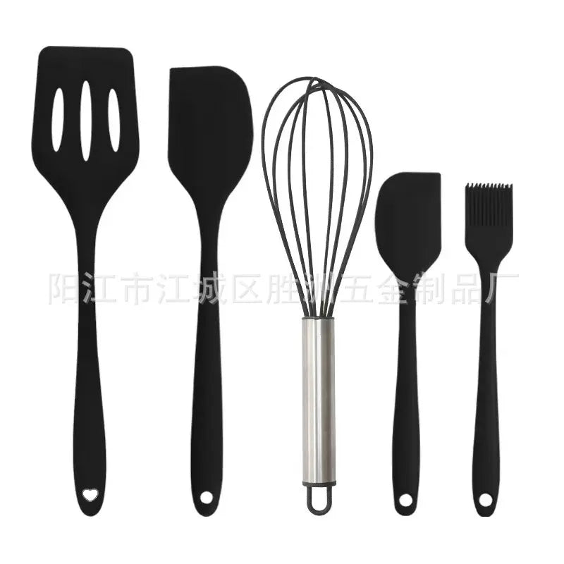 Cross-Border Kitchen Silicone Spatula Brush Egg Beater Silicone Kitchen Utensils 5-Piece Set Cooking Set Baking Tools - Kasa & Pet