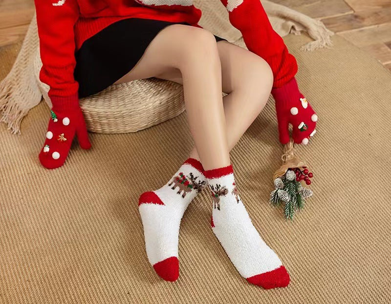 Coral fleece Christmas socks autumn and winter thick tube socks New Year gift socks cartoon Christmas socks cross-border wholesale
