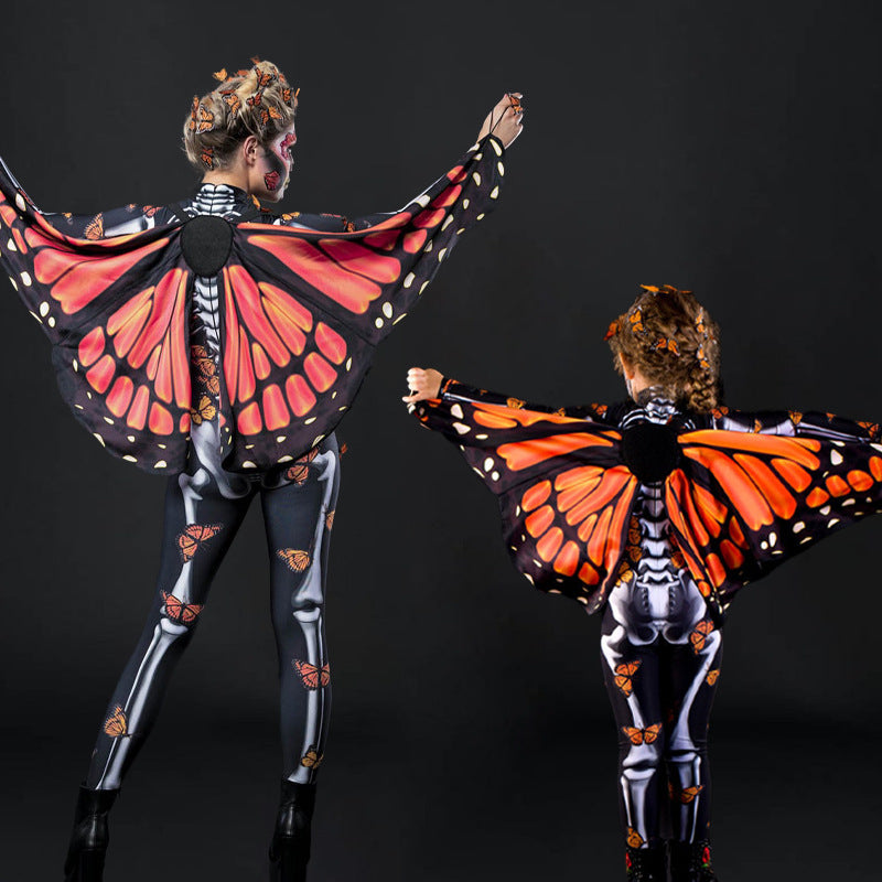 FD1064 2023 New Halloween European and American Butterfly Cloak Fashion Elegant Family Skull Jumpsuit