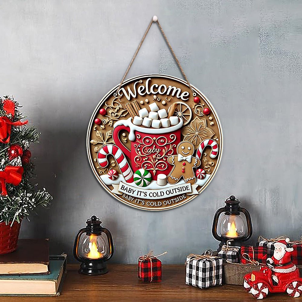 in stock American Country Christmas Holiday Round Door Plate Hanging Wooden Welcome Sign Decorative Pendant Wooden Tag