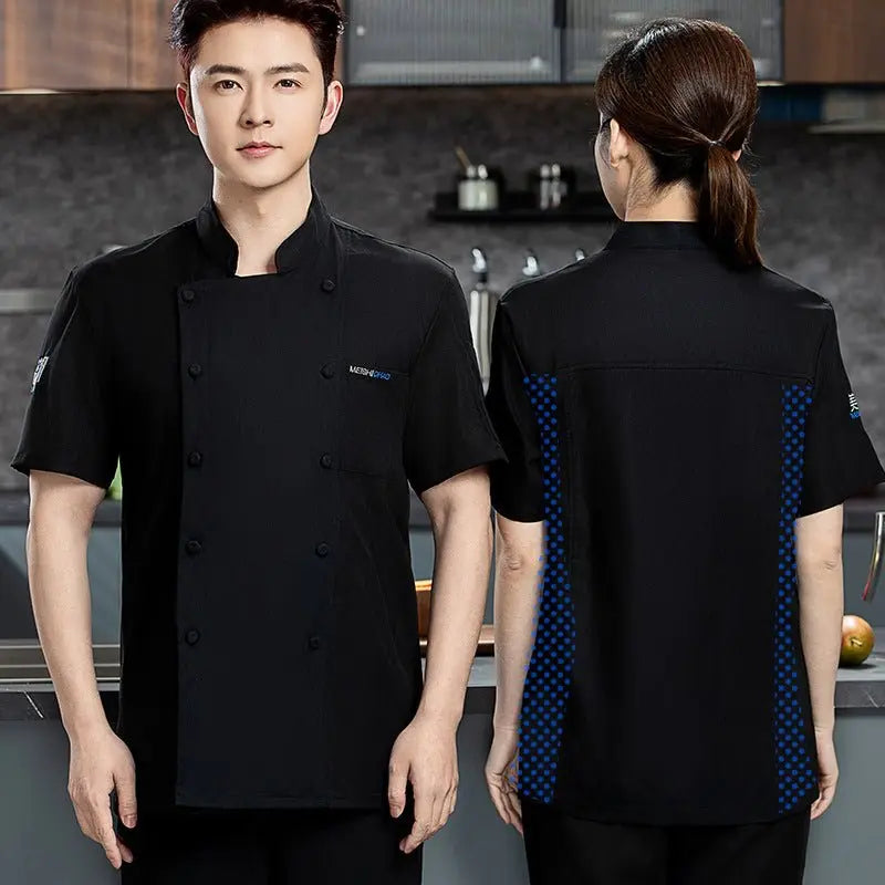 Chef's Work Clothes Short-sleeved Elastic Chef's Clothes Four Seasons Hotel Kitchen Kitchen Cake Room Western Restaurant for Men and Women - Kasa & Pet