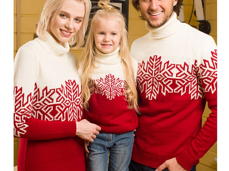 Amazon New Christmas Family Clothes Jacquard Turtleneck Sweater Christmas Clothing in stock Wholesale