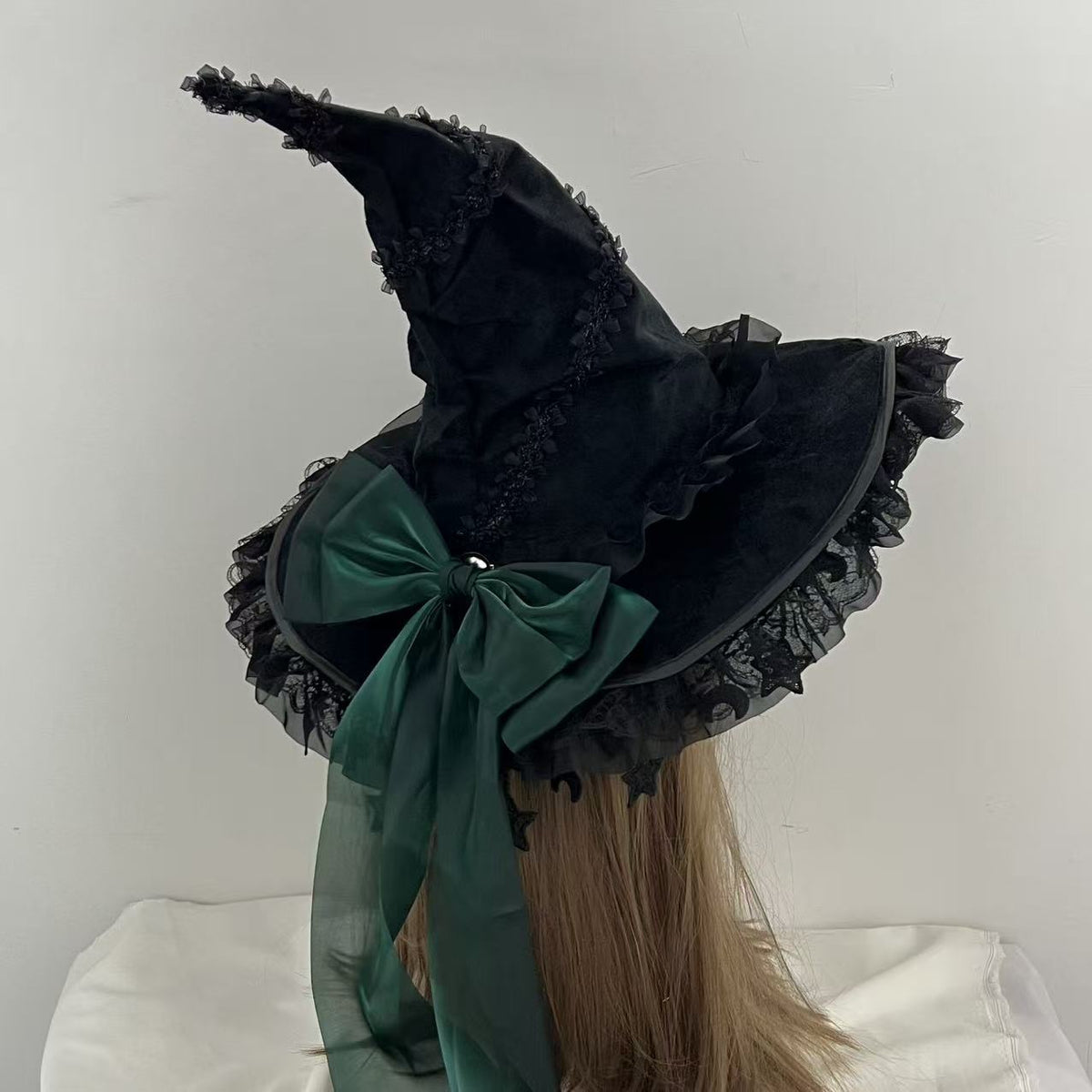 Halloween Dark Purple Lace Big Bow Witch Hat Dark Gothic Wizard Big Brim Hat Lolita Witch Hat