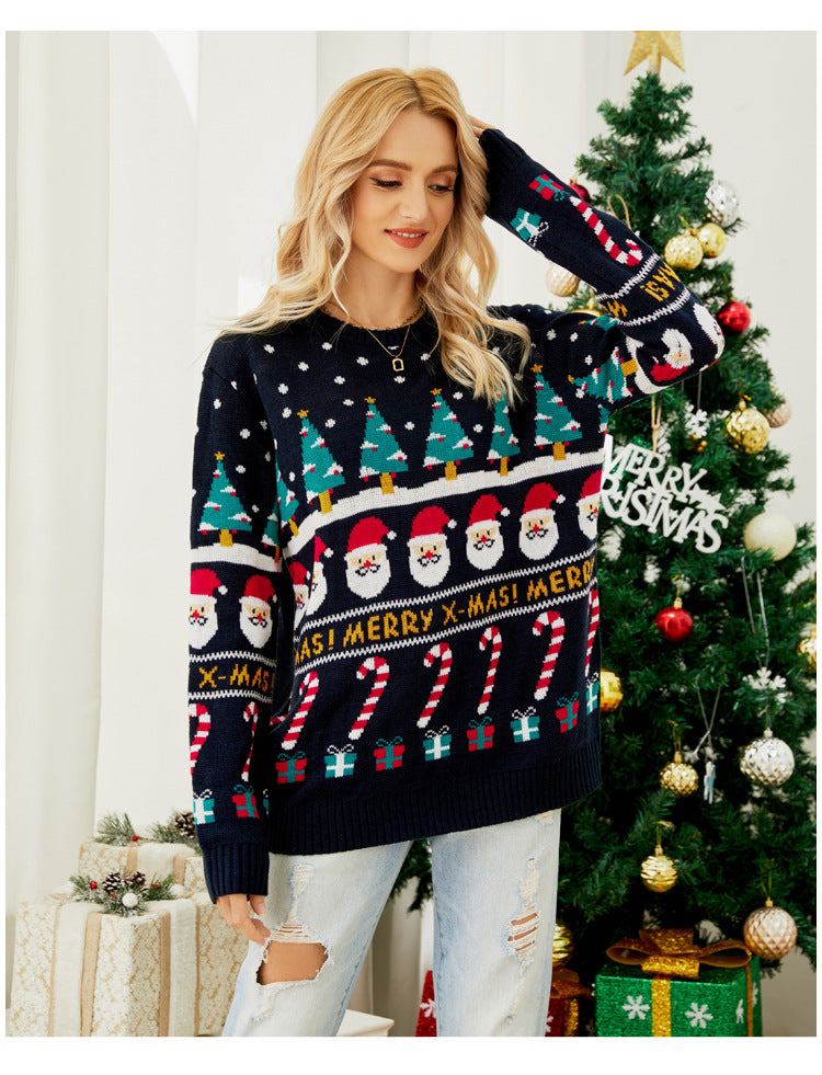 Foreign Trade Amazon Autumn and Winter Niche Design Knitwear for Women European and American Christmas Tree Knitwear Pullover Little Snowman Thick Knitwear
