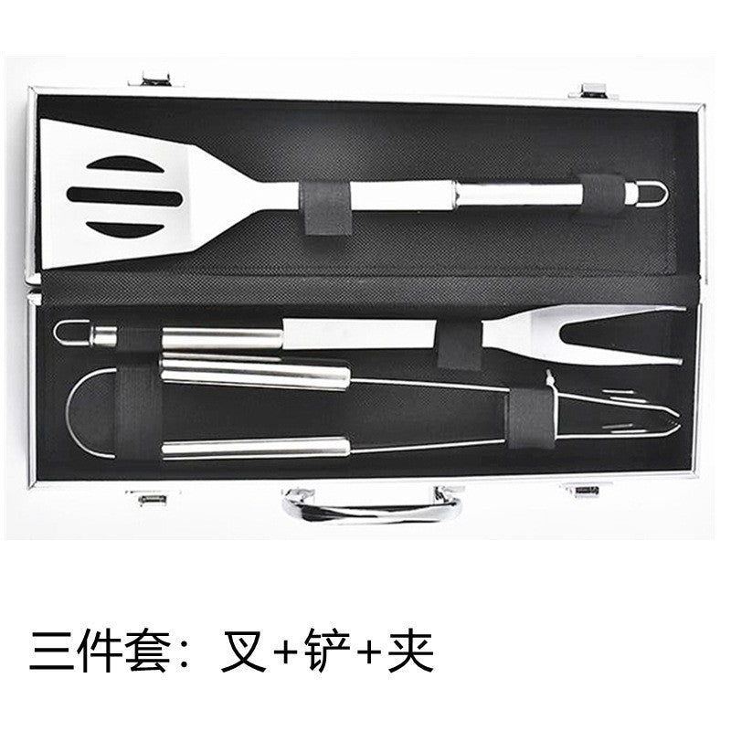Small tube handle aluminum box grill suit BBQ outdoor barbecue tools suit stainless steel small tube handle barbecue utensils