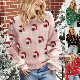 Foreign Trade Amazon Autumn and Winter Niche Design Knitwear for Women European and American Christmas Tree Knitwear Pullover Little Snowman Thick Knitwear