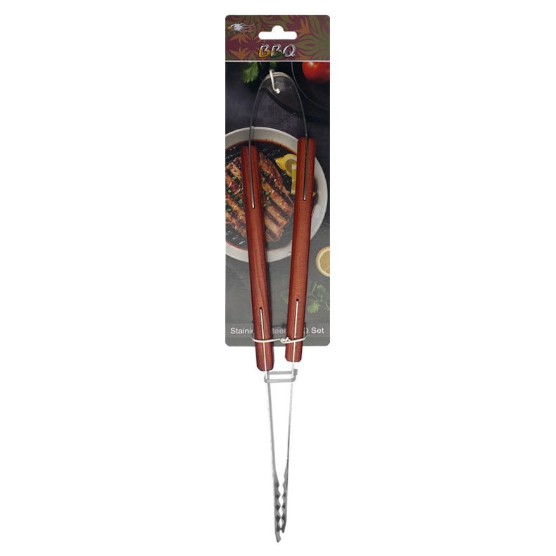 Outdoor camping barbecue tools combination stainless steel grill suit wooden handle fork shovel clip BBQ accessories cloth bag - Kasa & Pet
