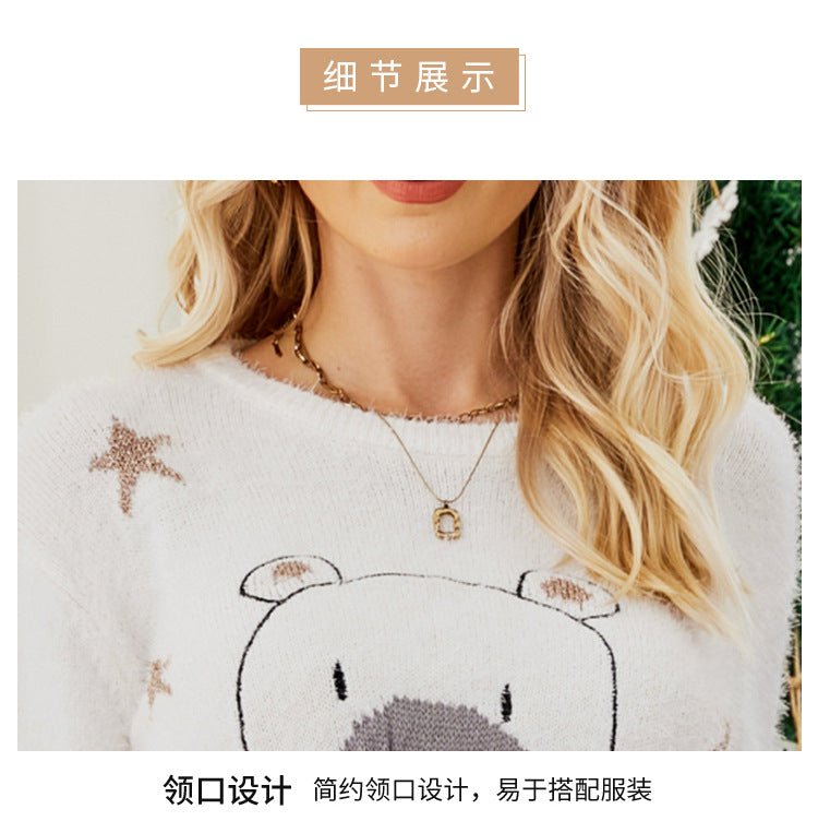Cross-Border Popular European and American Design Knitted Tops Christmas Cartoon Jacquard Sweaters Embroidered Bear Christmas Sweaters