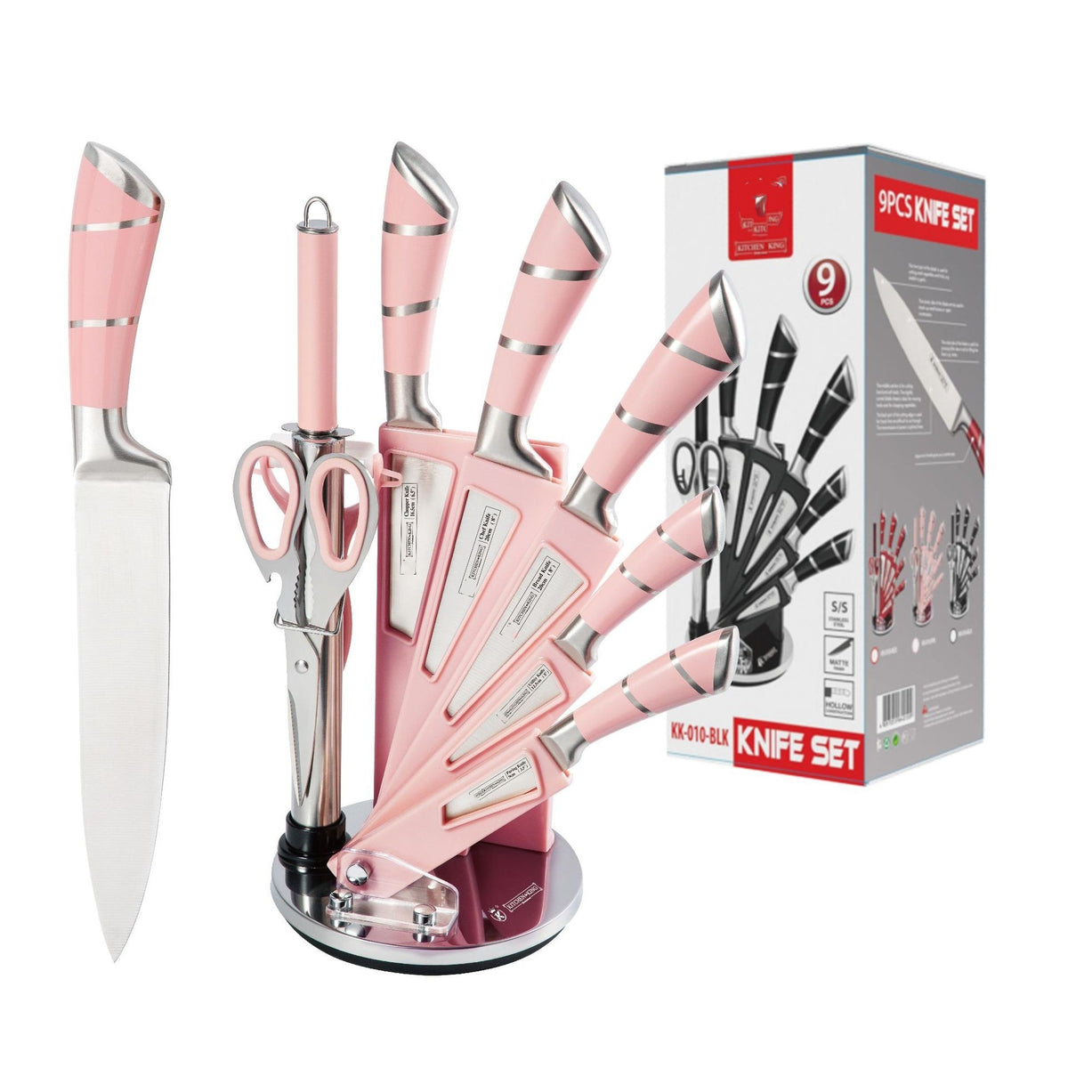 Spot Stainless Steel Horseshoe Hollow Handle Knife Set Eight-Piece Acrylic Plastic Rotating Seat Kitchen Knife Kitchen Knife - Kasa & Pet