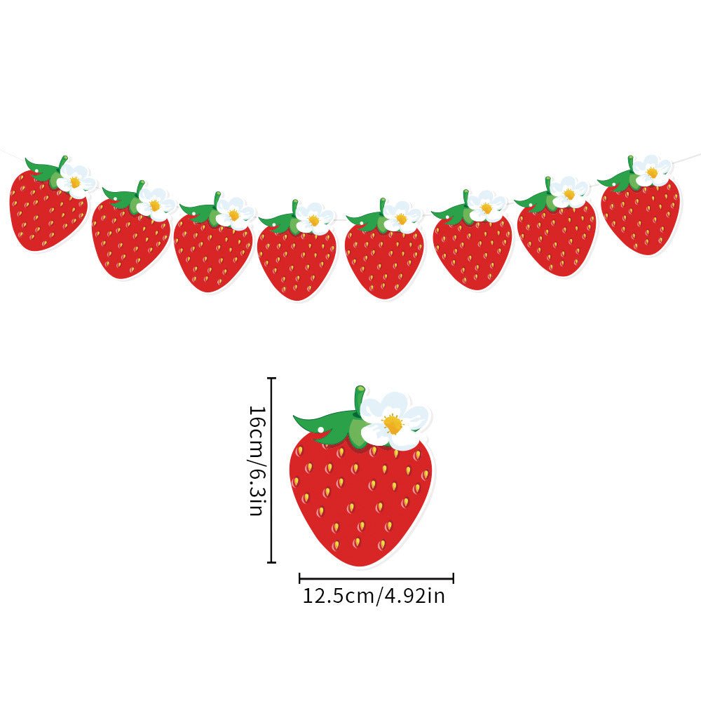 European and American Strawberry Birthday Theme Party Supplies Flags, Flowers, Honeycomb Table Decorations, Desktop Table Decorations - Kasa & Pet