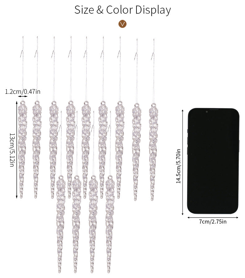 Simulação de Natal Icicles acrílicos, ornamento de Natal, gelo falso para festa de inverno, decoração de ano novo, 15cm, 6 peças