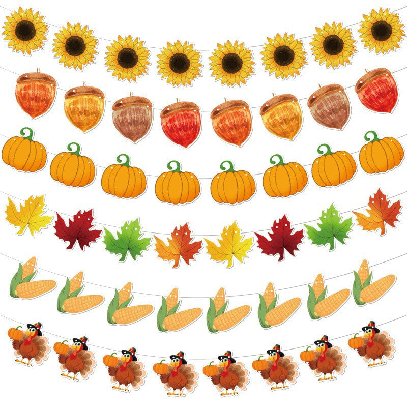 Cross-Border Autum New Thanksgiving Party Give Thanks Flag Harvest Festival Turkey Pumpkin Decoration Banner