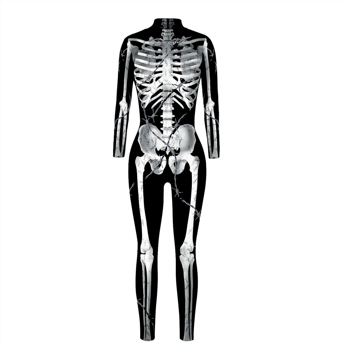 Cross-border popular skeleton ghost clothing 3D digital printing Halloween cosplay play clothing women's tight jumpsuit