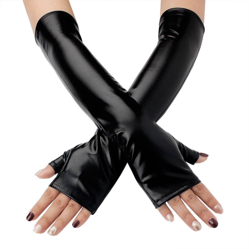 Cross-Border Women's Halloween Fingerless Long Gloves Punk Dress Party Ball Fingerless Leather Gloves Festival Party
