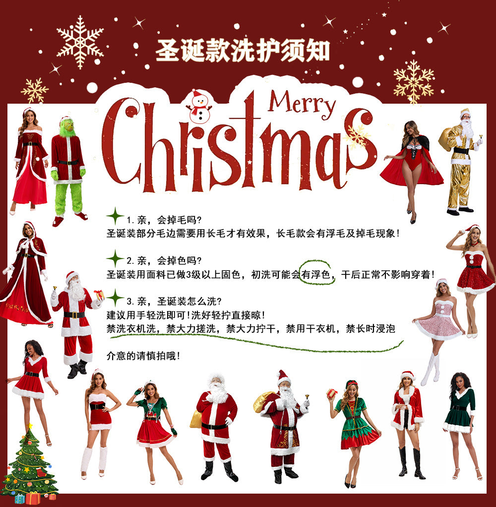 Popular Christmas clothing long hair monster cosplay Santa Claus green hair monster Grinch Christmas performance clothing
