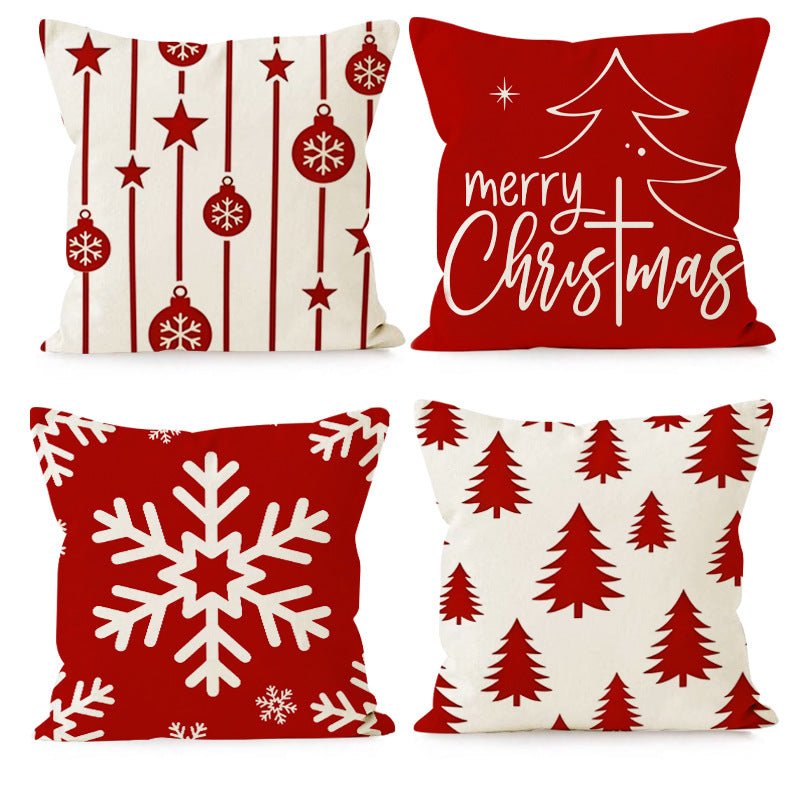 Christmas Pillow Case Red Christmas Tree Snowflake Printed Pillow Case Holiday Sofa Decorative Cushion Cover Wholesale