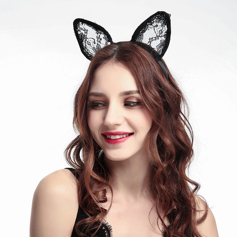 Sexy accessories new lace cat ears black headband mask ball party photography Halloween headdress