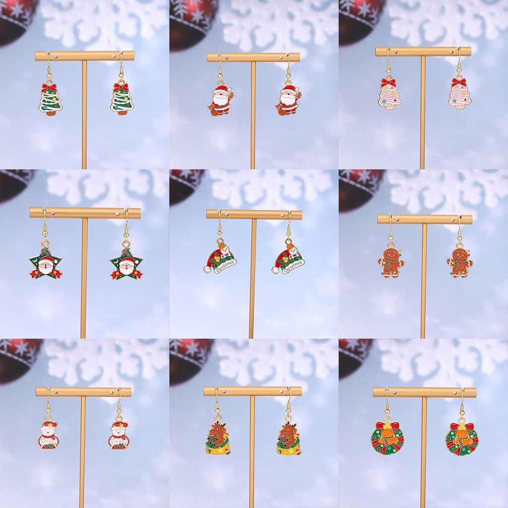 Cross-border personality Christmas series elk gingerbread earrings European and American cartoon oil Santa Claus earrings