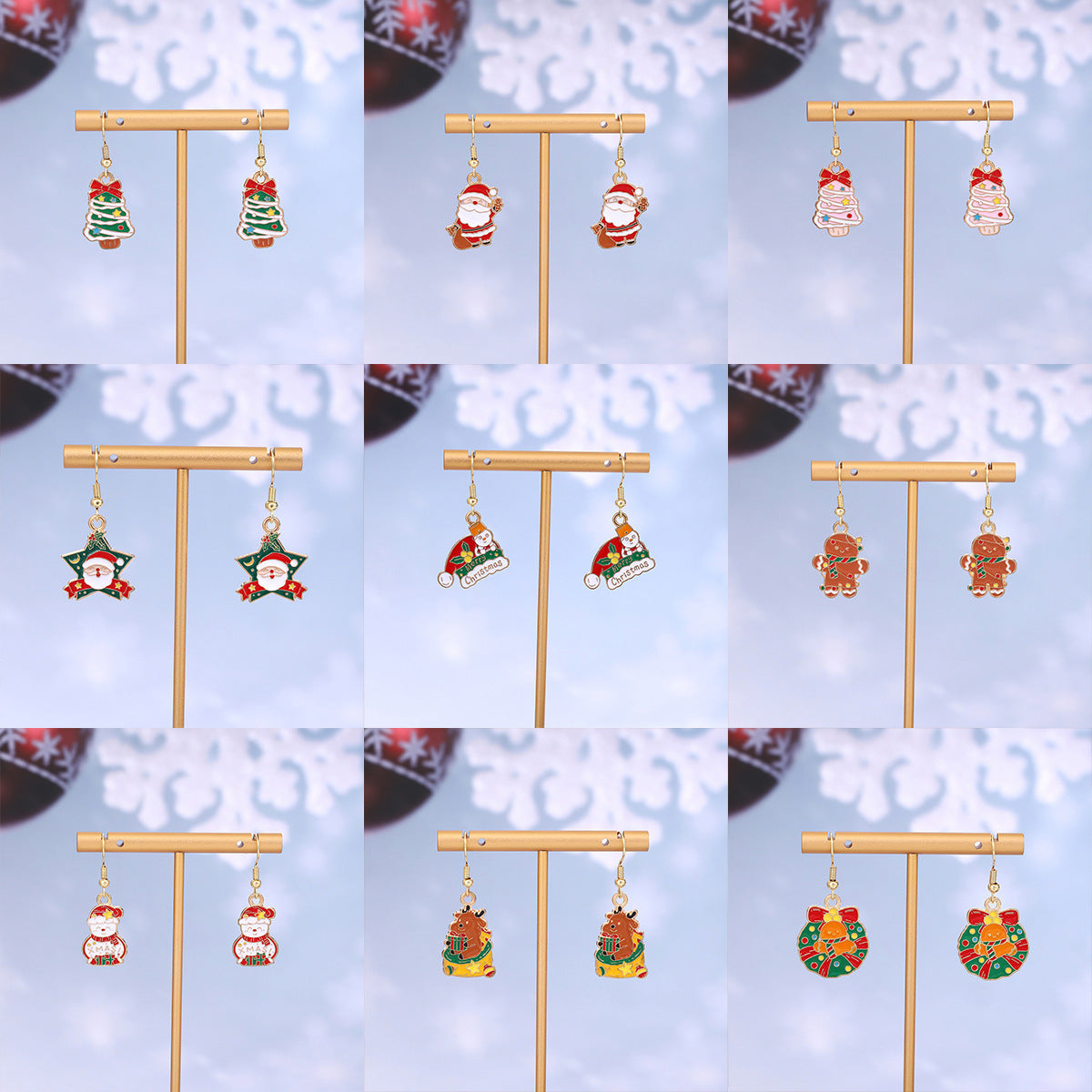 Cross-border personality Christmas series elk gingerbread earrings European and American cartoon oil Santa Claus earrings