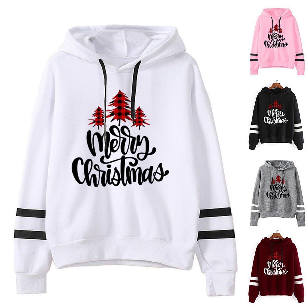 Christmas Red Plaid Christmas Tree Merry Christmas Print Parallel Bars Striped Sweat Autumn and Winter Europe and America