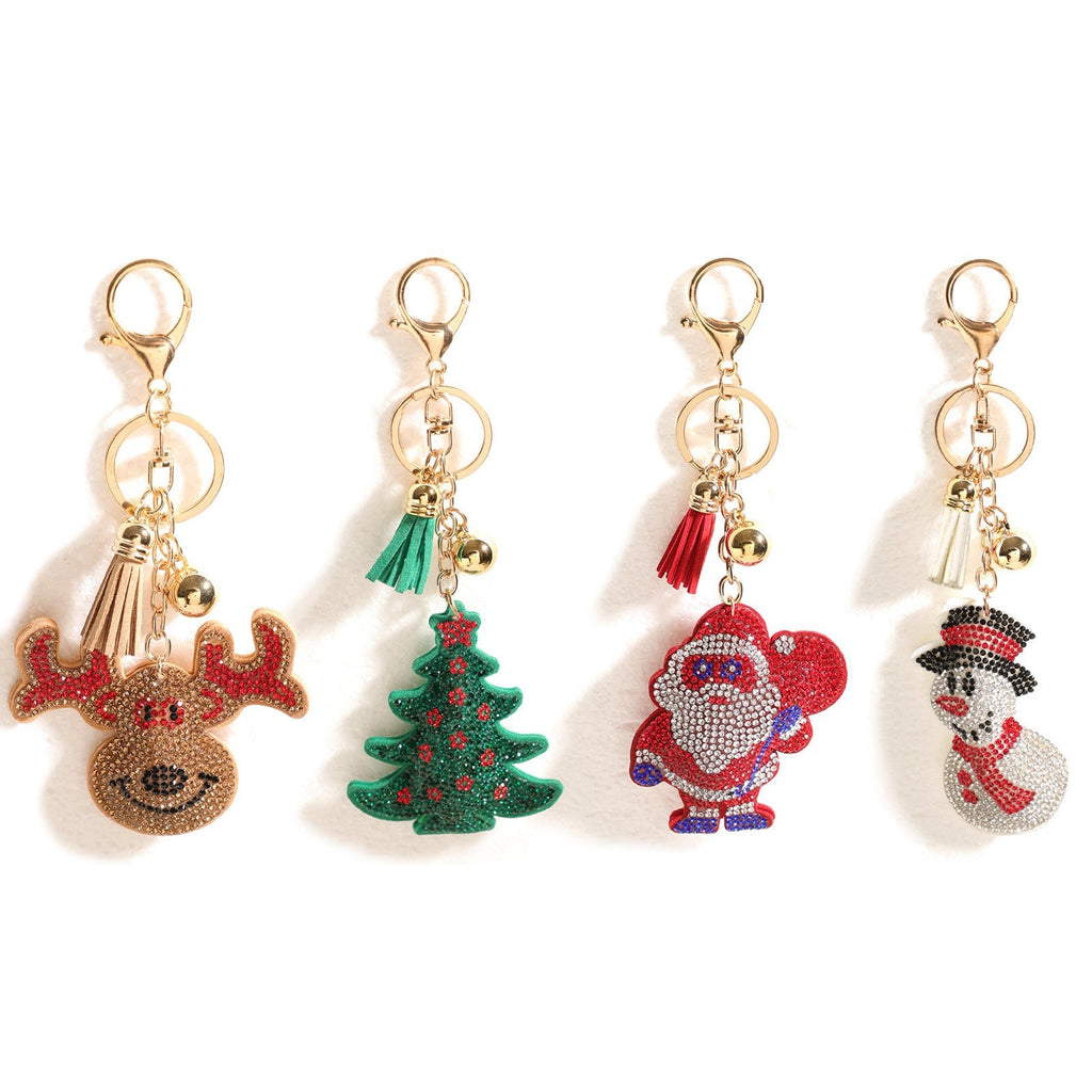 Cross-border Christmas Series Rhinestone Keychain Gift Santa Claus Reindeer Cute Creative Small Pendant Bag Hanging Ornaments