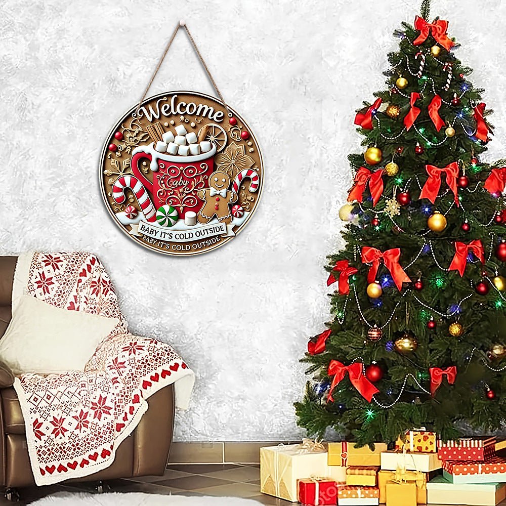 in stock American Country Christmas Holiday Round Door Plate Hanging Wooden Welcome Sign Decorative Pendant Wooden Tag