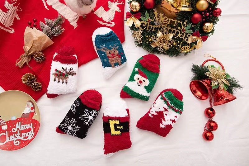 Coral fleece Christmas socks autumn and winter thick tube socks New Year gift socks cartoon Christmas socks cross-border wholesale
