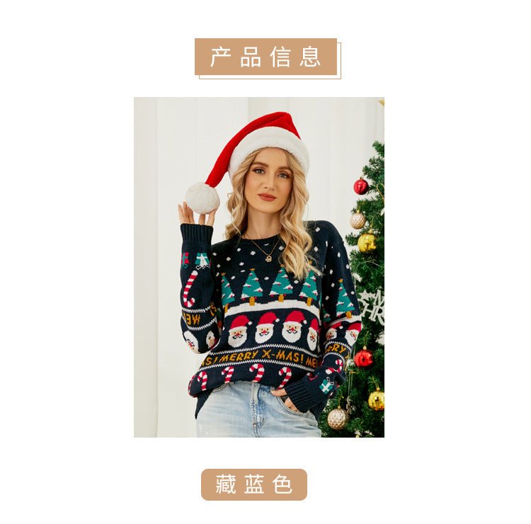 Foreign Trade Amazon Autumn and Winter Niche Design Knitwear for Women European and American Christmas Tree Knitwear Pullover Little Snowman Thick Knitwear
