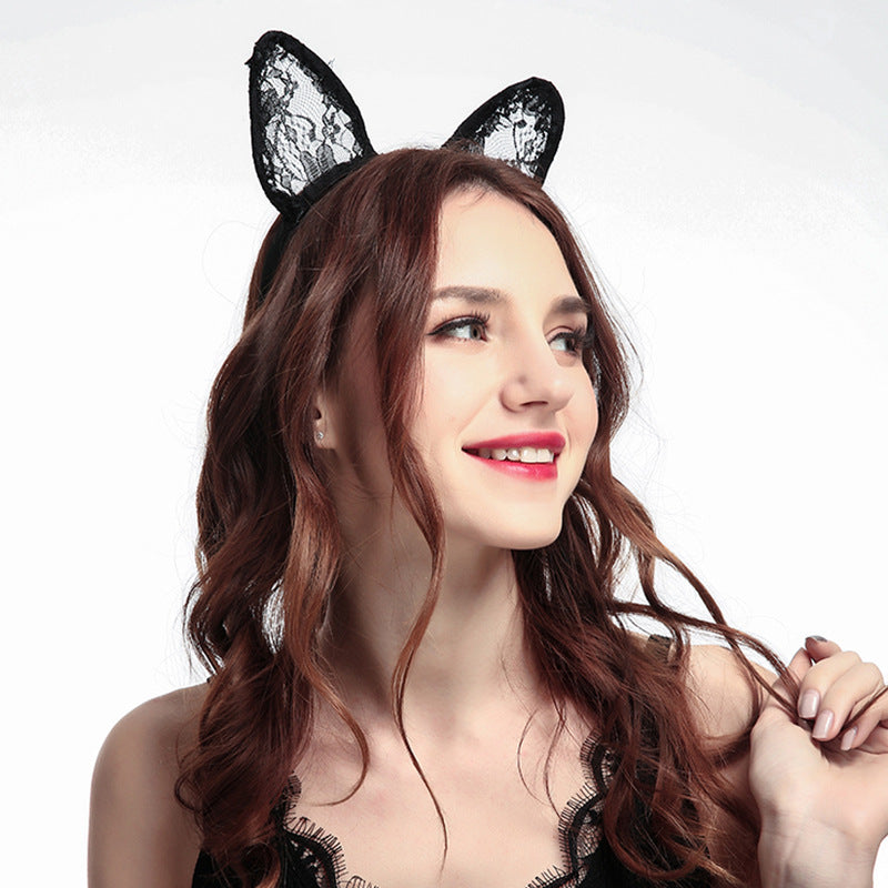 Sexy accessories new lace cat ears black headband mask ball party photography Halloween headdress