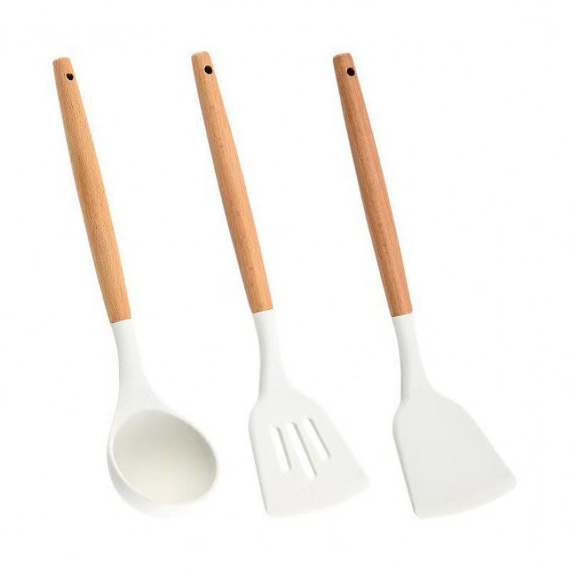 Wooden Handle Silicone Kitchen Utensils Household High Temperature Resistant Spatula Soup Spoon Non-Stick Pan Special Cooking Spatula Spatula Set - Kasa & Pet
