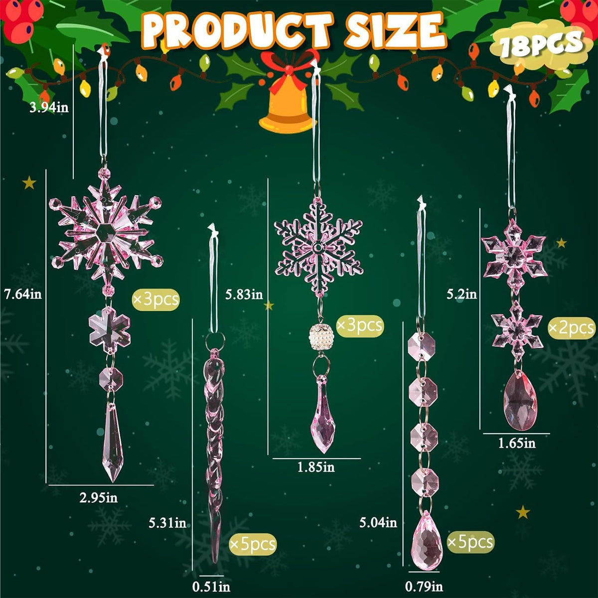 18Pcs Christmas Tree Decoration Crystal Christmas Decorations Hanging Acrylic Snowflakes and Icicles Christmas Tree Pendants