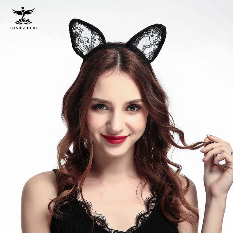 Sexy accessories new lace cat ears black headband mask ball party photography Halloween headdress