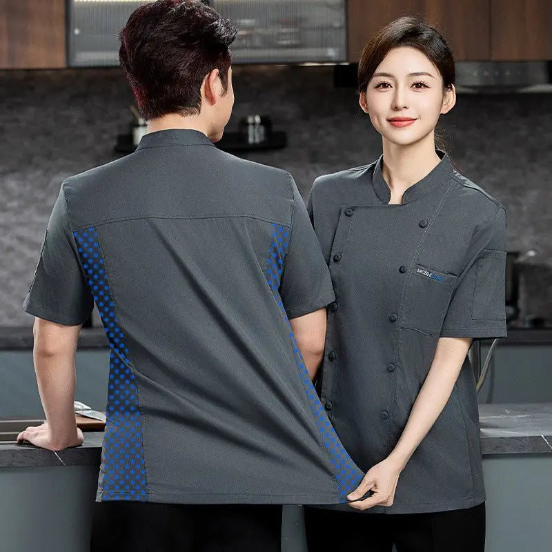 Chef's Work Clothes Short-sleeved Elastic Chef's Clothes Four Seasons Hotel Kitchen Kitchen Cake Room Western Restaurant for Men and Women - Kasa & Pet