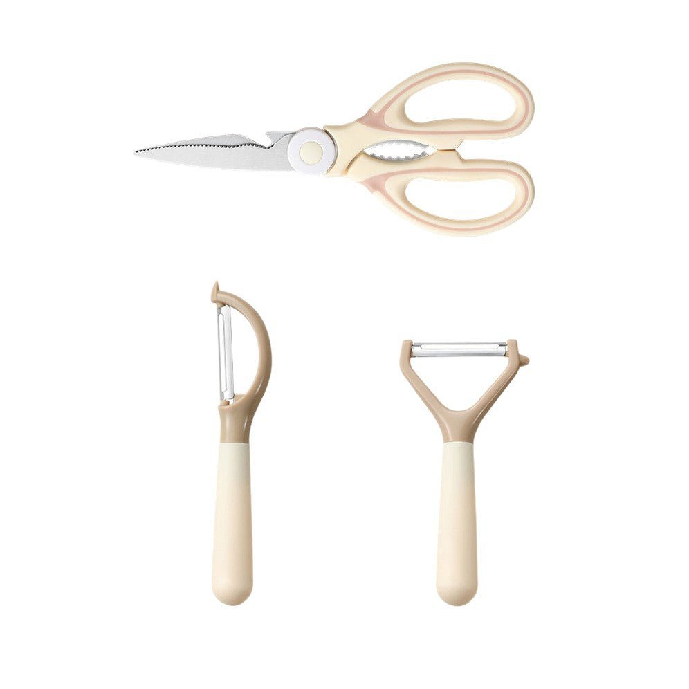 Kitchen Scissors Milk Coffee Color Panda Scissors Multifunctional Chicken Bone Scissors Stainless Steel Household Scissors Fruit Peeling Knife Set - Kasa & Pet