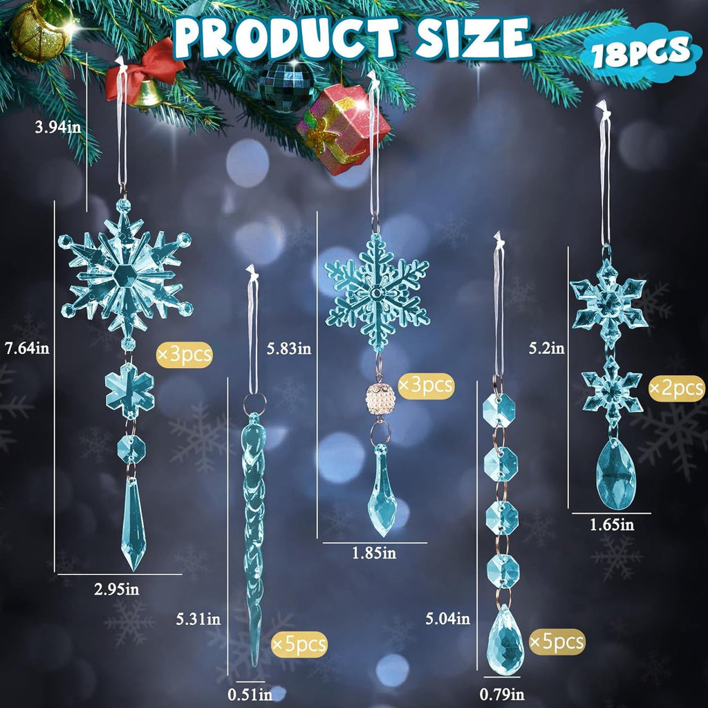 18Pcs Christmas Tree Decoration Crystal Christmas Decorations Hanging Acrylic Snowflakes and Icicles Christmas Tree Pendants