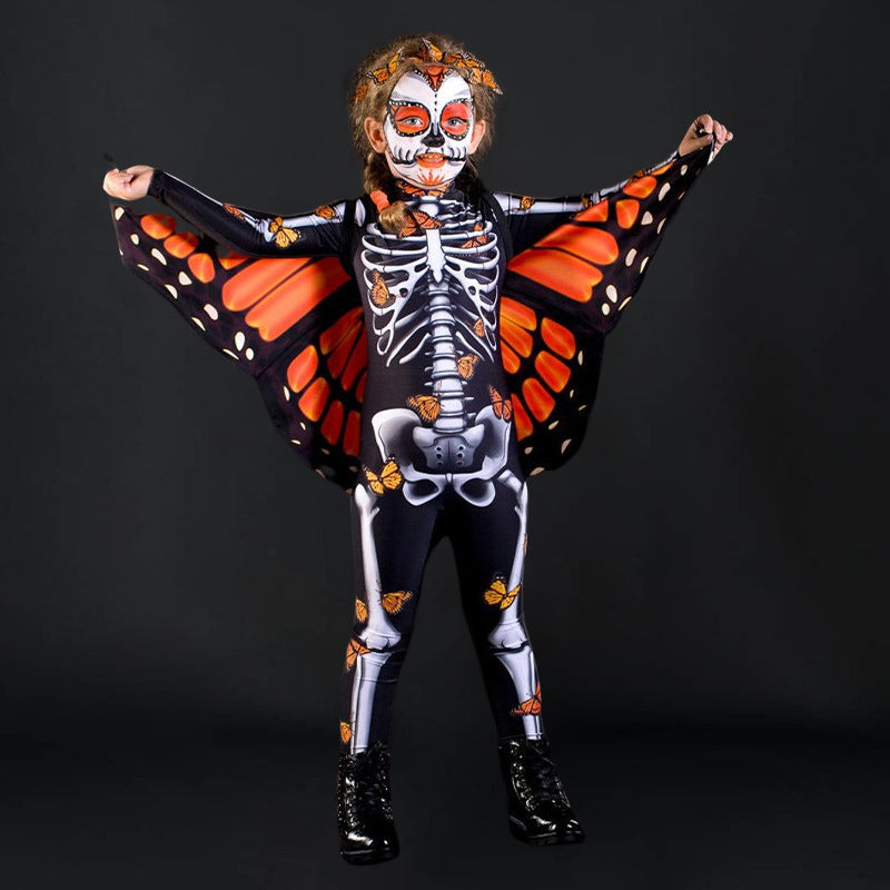 FD1064 2023 New Halloween European and American Butterfly Cloak Fashion Elegant Family Skull Jumpsuit
