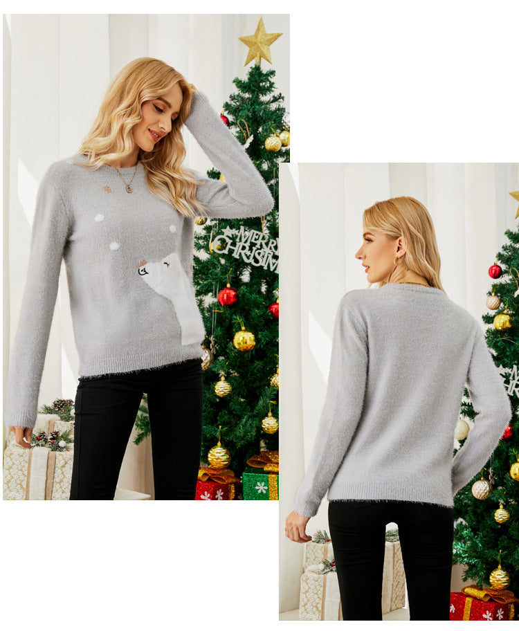Cross-Border Popular European and American Design Knitted Tops Christmas Cartoon Jacquard Sweaters Embroidered Bear Christmas Sweaters