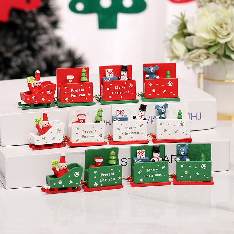 Strict selection of Christmas decorations cartoon creative children's Christmas gifts small train wooden window desktop ornaments