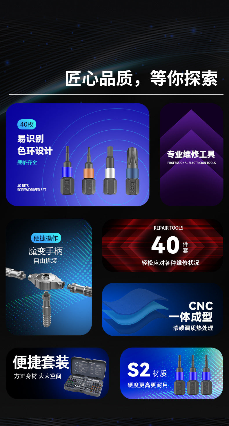 Multifunctional Ratchet Screwdriver Set 40-in-1 S2 Steel Strong Magnetic Screwdriver Household Tool Combination Set Customized
