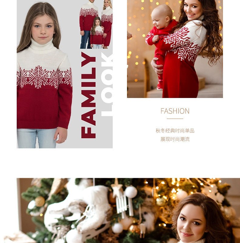 Amazon New Christmas Family Clothes Jacquard Turtleneck Sweater Christmas Clothing in stock Wholesale
