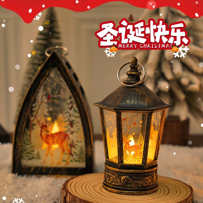 Christmas vintage portable lamp luminous water filling wind lamp Christmas decoration atmosphere lamp Christmas tree decoration wind lamp ornaments