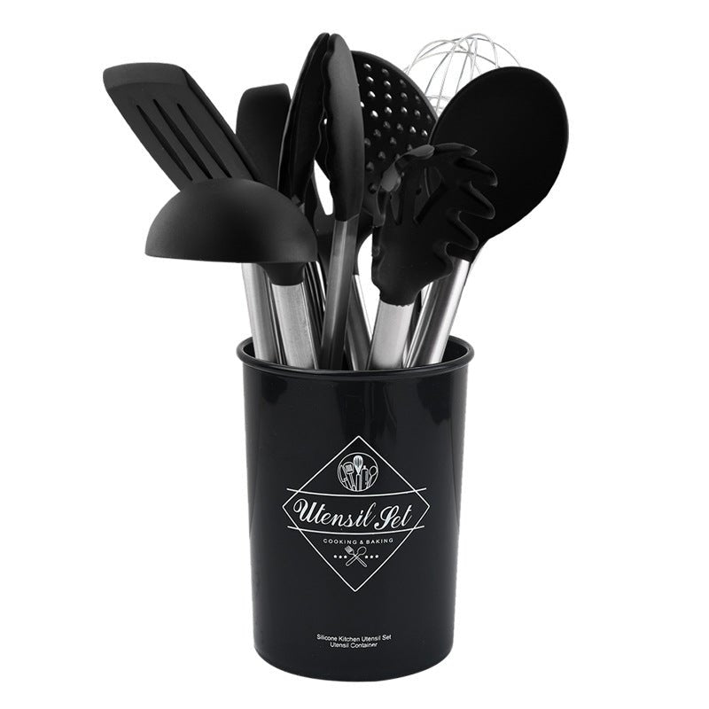 Silicone kitchenware suit 8-piece set stainless steel tube handle spatula baking scraper egg beater cooking hot pot spoon - Kasa & Pet