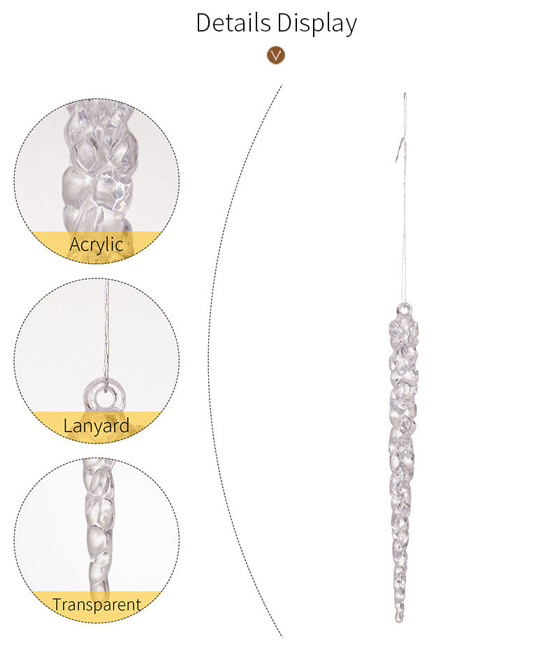 Simulação de Natal Icicles acrílicos, ornamento de Natal, gelo falso para festa de inverno, decoração de ano novo, 15cm, 6 peças