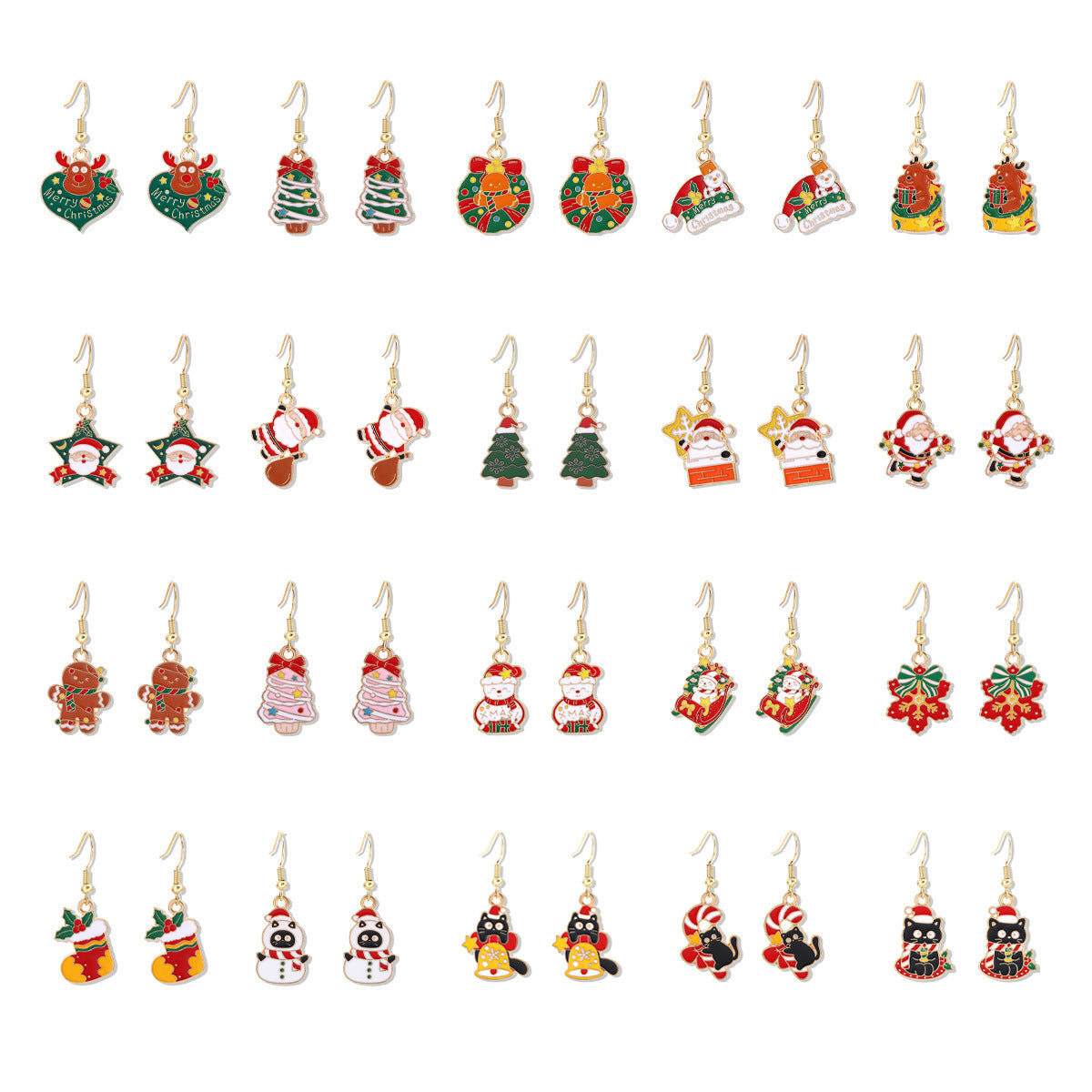 Cross-border personality Christmas series elk gingerbread earrings European and American cartoon oil Santa Claus earrings