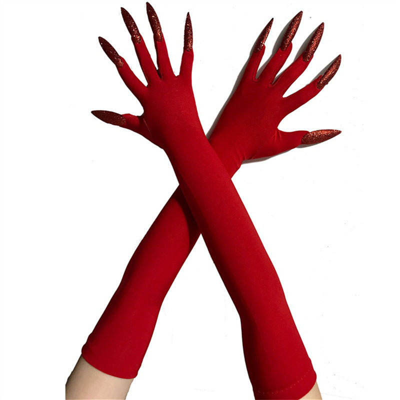 48cm European and American Fashion Halloween Gloves Long Nails Ghost Claw Gloves Long Performance Props Costume Black Red Claw