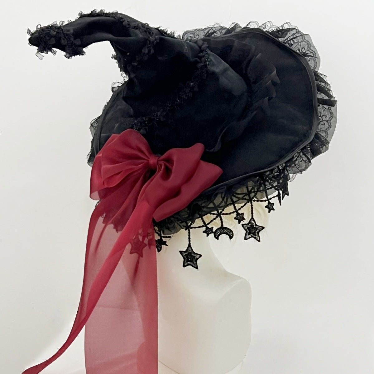 Halloween Dark Purple Lace Big Bow Witch Hat Dark Gothic Wizard Big Brim Hat Lolita Witch Hat