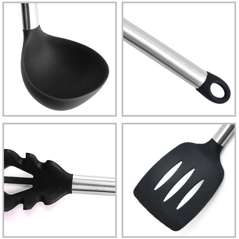 Silicone kitchenware suit 8-piece set stainless steel tube handle spatula baking scraper egg beater cooking hot pot spoon